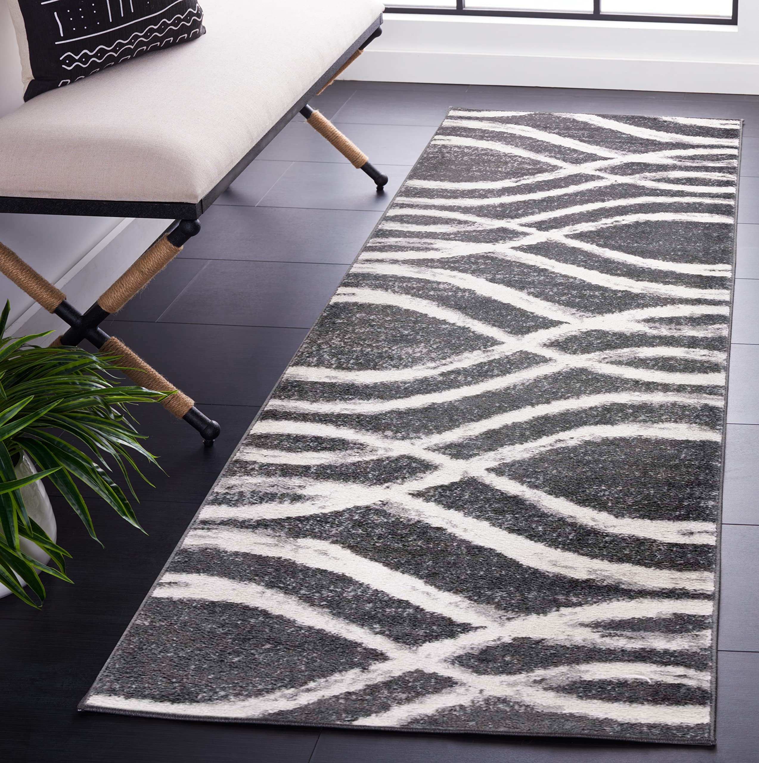 Safavieh Adirondack Collection Runner Rug - 2'6'' X 10', Charcoal & Ivory, Modern Wave Distressed Design, Non-Shedding & Easy Ca